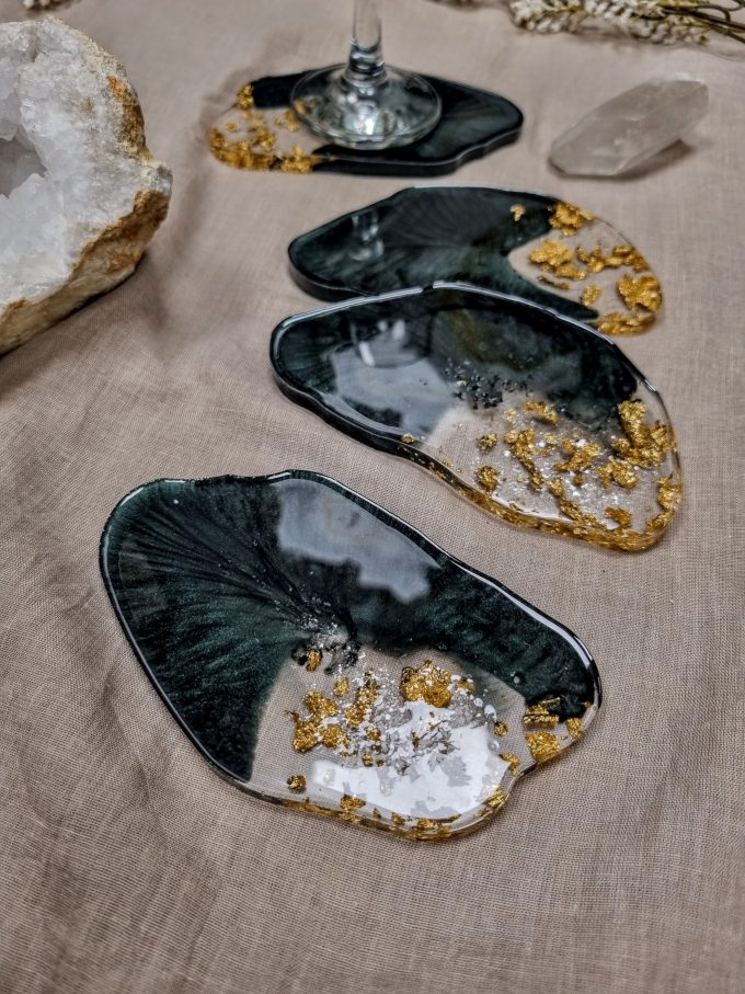 Dessous de verre Agate feuille d'or - Vert maquis