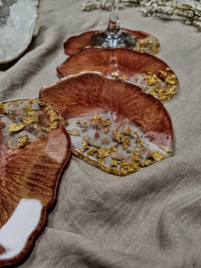 Dessous de verre Agate avec des Quartz - Rose pêche