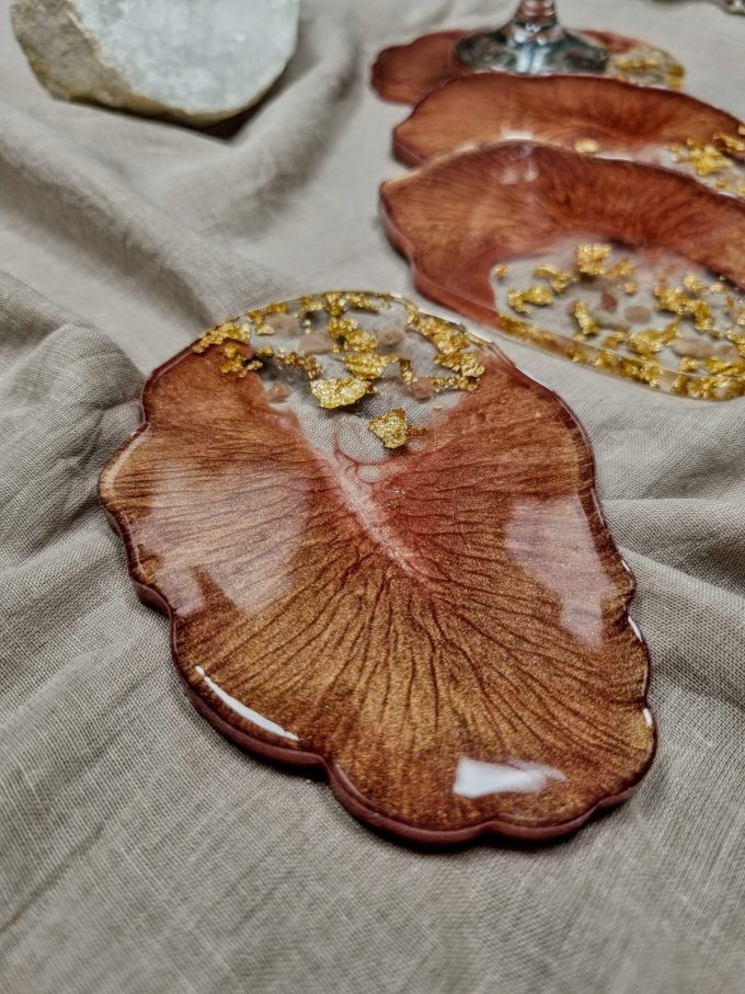 Dessous de verre Agate avec des Quartz - Rose pêche