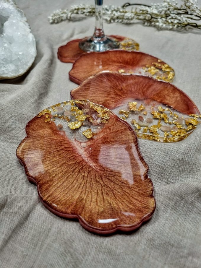 Dessous de verre Agate avec des Quartz - Rose pêche