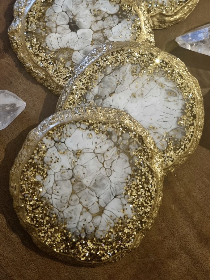 Dessous de verre Géode - Blanc & Doré