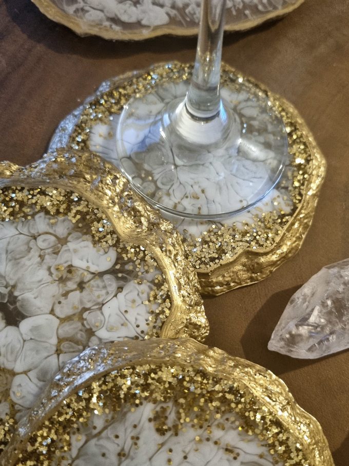 Dessous de verre Géode - Blanc & Doré