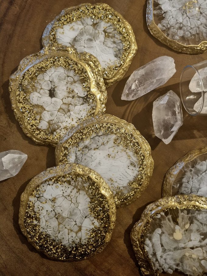 Dessous de verre Géode - Blanc & Doré