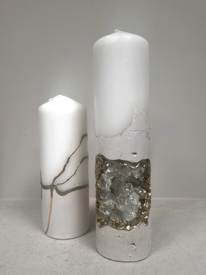 Duo Bougie Géode - white & Gold