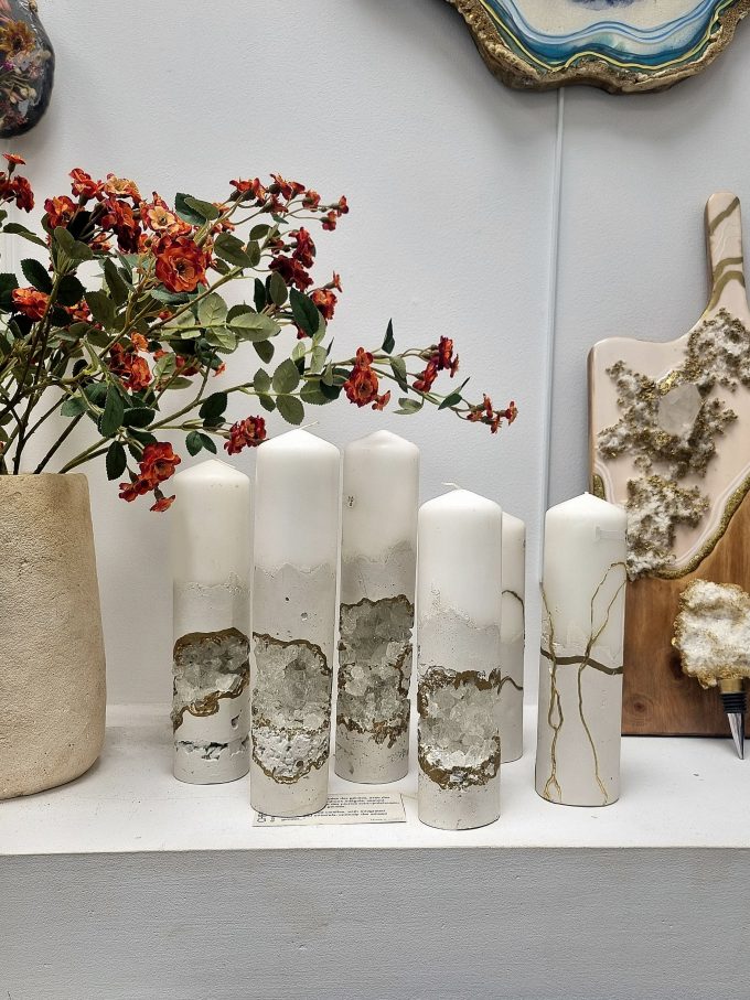 DUO Bougie blanche - Grande Bougie Géode & Bougie Texture Offerte