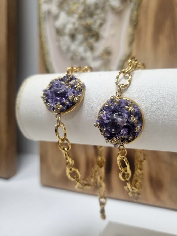 Bracelet Bissane Améthyste et minéraux petit pendentif