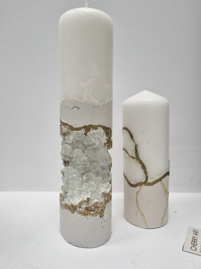 DUO Bougie blanche - Grande Bougie Géode & Bougie Texture Offerte