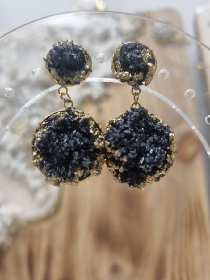 Boucles d'oreilles Glamour Noir résine et minéraux